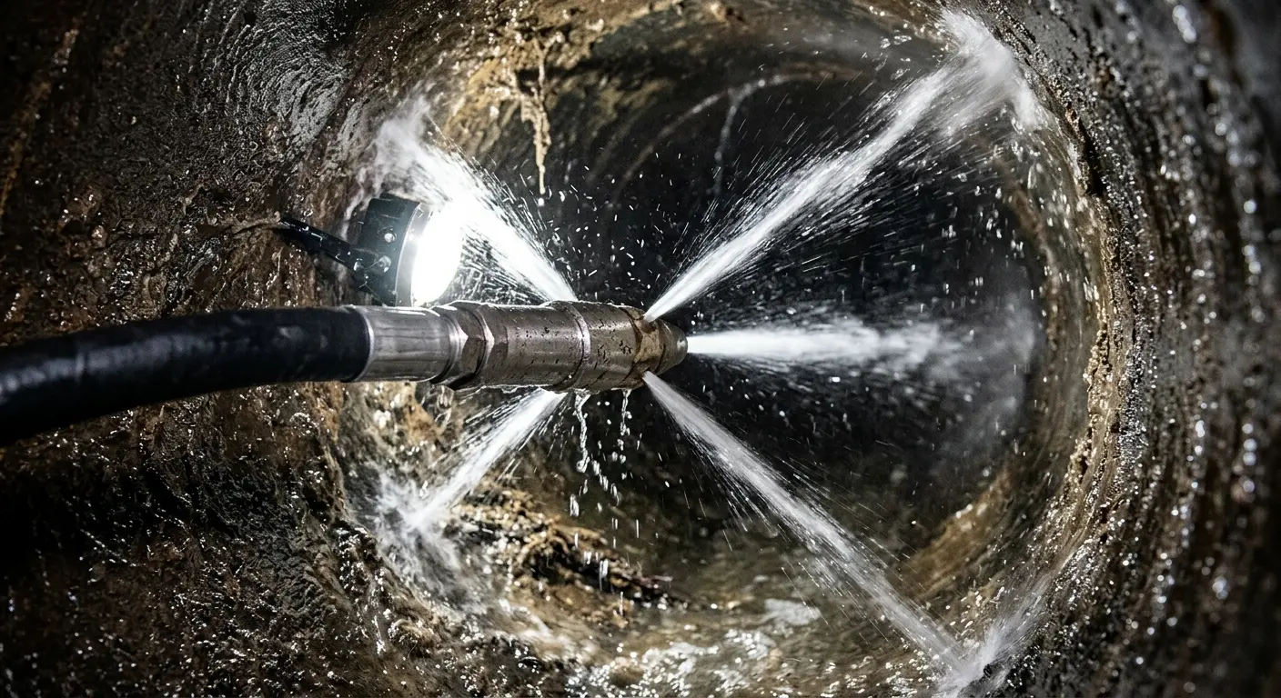 High-pressure hydro jetting nozzle cleaning sewer pipe for Sewer Cleanout in Pickerington